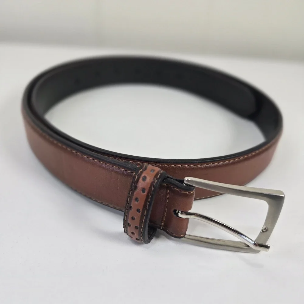 Florsheim Vintage Brown Leather Belt Mens 38 Dress Casual‎ Silver Buckle Mexico